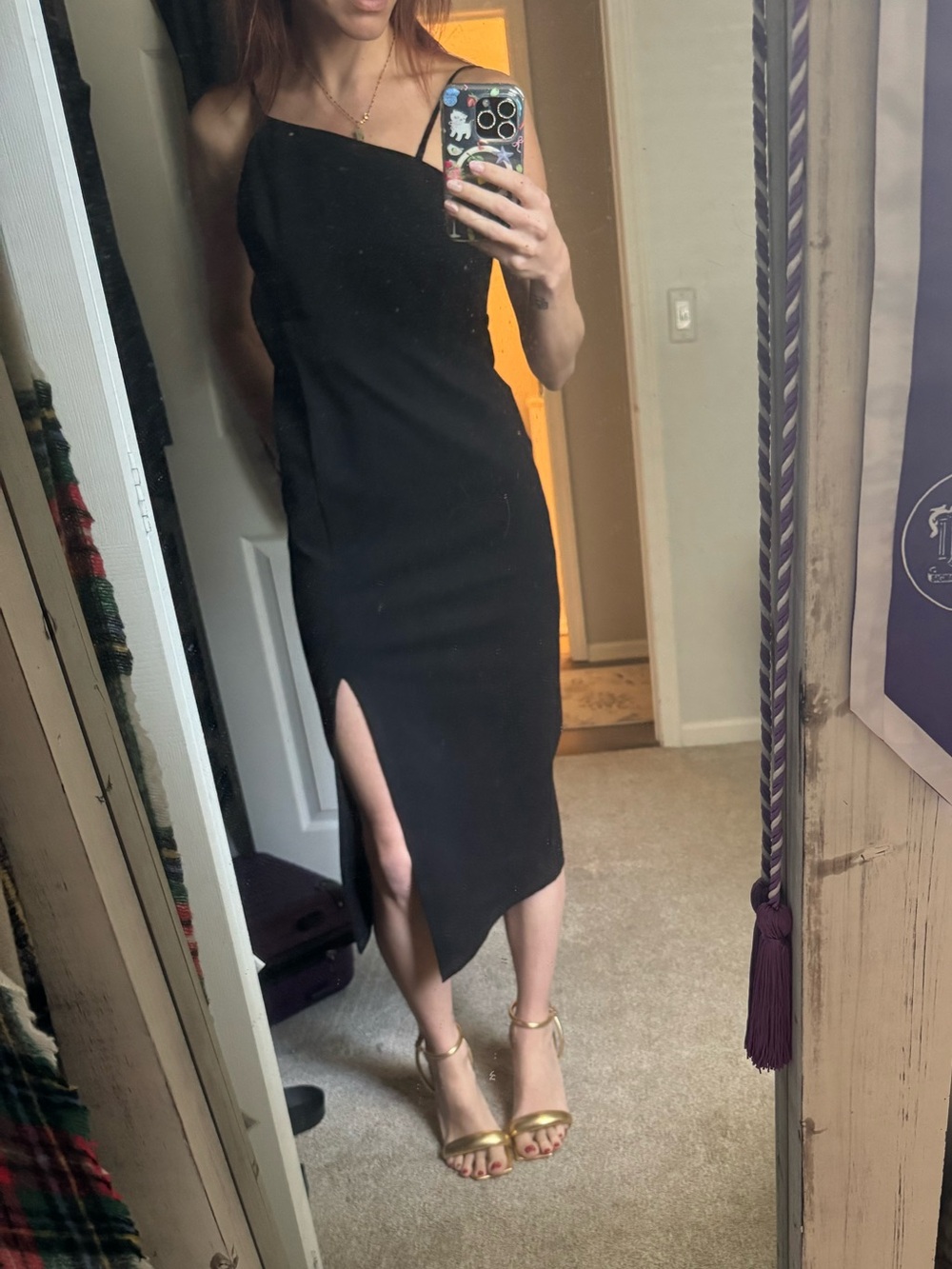 Petal & Pup Black Spaghetti-Strap Midi Dress with Front Slit